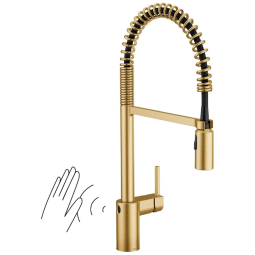 Torneira Cozinha Estilo Fazenda com Sensor de Movimento e Mola de Pré Lavagem, Moen Align 5923EWC, Dourado