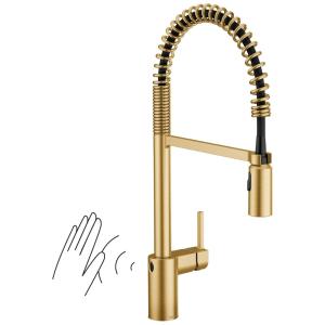 Torneira Cozinha Estilo Fazenda com Sensor de Movimento e Mola de Pré Lavagem, Moen Align 5923EWC, Dourado