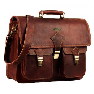 Bolsa Maleta de Couro Masculina para Laptop, HULSH, Marrom