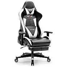 Cadeira Gamer Ergonômica Giratória com Suporte Lombar e Apoio de Cabeça, PATIOMAGE, Branco