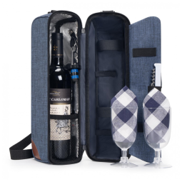 Bolsa Térmica para Vinho ALLCAMP com Compartimento Refrigerado - Conjunto de Piquenique com Duas Porções de Talheres - Azul