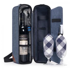 Bolsa Térmica para Vinho ALLCAMP com Compartimento Refrigerado - Conjunto de Piquenique com Duas Porções de Talheres - Azul