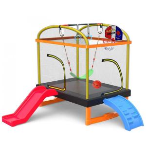 Trampolim Retângulo 4 em 1 com Escalada, Deslizar, Balanço e Mini Trampolim 1.98m LANGXUN