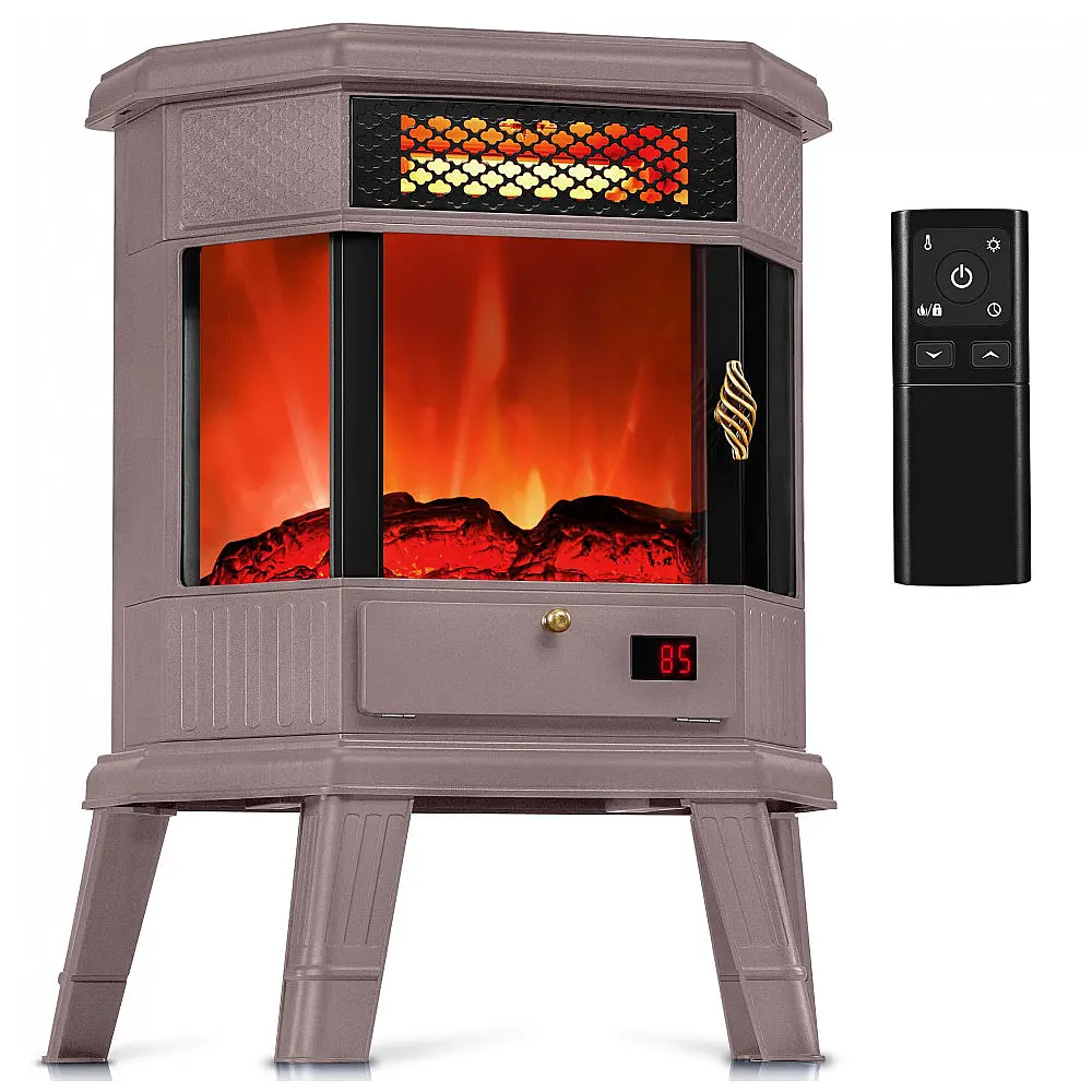 Lareira Elétrica Portátil Autônoma com Efeito de Chamas 3D, Controle Remoto e Temporizador, 110V 1500W, RealSmart, Marrom