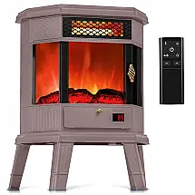 Lareira Elétrica Portátil Autônoma com Efeito de Chamas 3D, Controle Remoto e Temporizador, 110V 1500W, RealSmart, Marrom