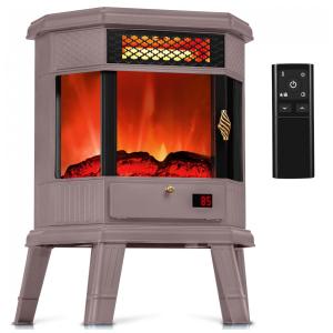 Lareira Elétrica Portátil Autônoma com Efeito de Chamas 3D, Controle Remoto e Temporizador, 110V 1500W, RealSmart, Marrom