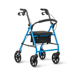 Andador Rollator de Aço para Adultos Medline, Azul Claro, 136 kg, 8 Rodas, Dobrável, Alças Ajustáveis, Ideal para Idosos