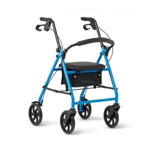 Andador Rollator de Aço para Adultos Medline, Azul Claro, 136 kg, 8 Rodas, Dobrável, Alças Ajustáveis, Ideal para Idosos