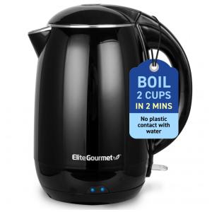 Chaleira Elétrica 1,8L com Parede Dupla Isolada, Base Giratória 360 e Desligamento Automático, 110V, Elite Gourmet EKT1821, Preta
