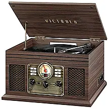 Nostalgic Vitrola, Toca Discos 3 Velocidades, com Pré Amplificador Phono Integrado e Bluetooth, sem fio, 45 RPM, Marron, VICTROLA VTA 200B