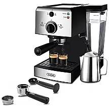 Cafeteira Elétrica Programável 1.2L em Aço Inoxidável com Vaporizador de Leite, 1350W, 110v, GEVI GECMD627BK U, Preto