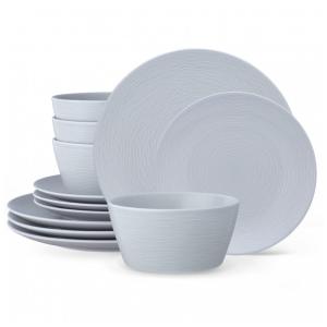 Aparelho de Jantar para Todas as Ocasiões com 12 Peças, Formato Redondo e Material de Porcelana, Noritake 4390-12E, Cinza