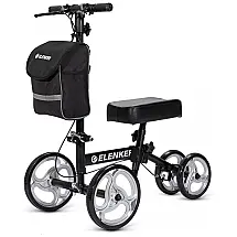 Andador 4 Rodas Dobrável com Cesta e Apoio para Joelho Ideal para Lesões Suporta 136kg, ELENKER, Preto