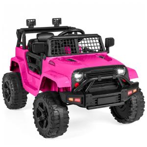 Caminhão Elétrico Infantil Best Choice Products 12V com Controle Remoto para Pais, Suspensão de Molas, Luzes LED, Porta AUX Rosa Vibrante