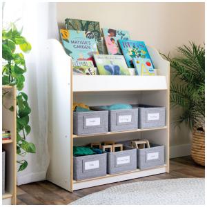 Estante infantil Guidecraft EdQ Book and Bin Browser Branca com exibição de livros e 6 caixas de tecido 91cm