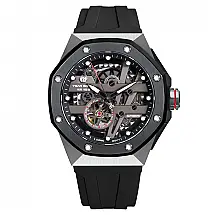 TSAR BOMBA Relógio Masculino Automático Mecânico Skeleton, 10ATM à Prova d'Água, Mostrador Octogonal Luxo com Pulseira de Borracha FKM Preta