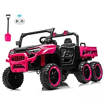 Caminhão Basculante Infantil Letsgoride Rosa 24V 2 Lugares 4 Motores 100W Caçamba Automática 4WD Bluetooth Música LED 6 Rodas