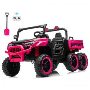 Caminhão Basculante Infantil Letsgoride Rosa 24V 2 Lugares 4 Motores 100W Caçamba Automática 4WD Bluetooth Música LED 6 Rodas