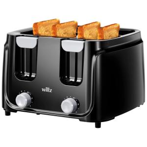 Torradeira Elétrica 4 Fatias com 6 Níveis de Tostagem, 110v, WILLZ WLTO4BKM148, Preto