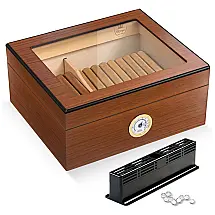 Umidor de Charutos em Cedro Espanhol com Higrômetro e Umidificador - Presente Premium para Aficionados de Charutos,Slege