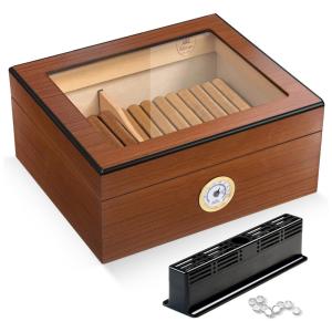 Umidor de Charutos em Cedro Espanhol com Higrômetro e Umidificador - Presente Premium para Aficionados de Charutos,Slege