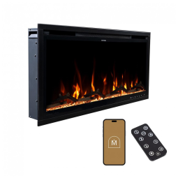 Lareira Elétrica Linear Inteligente Modern Ember Aerus de 91 cm, Embutida ou de Parede, Chamas LED Multicoloridas, Wi-Fi, Alexa, Google