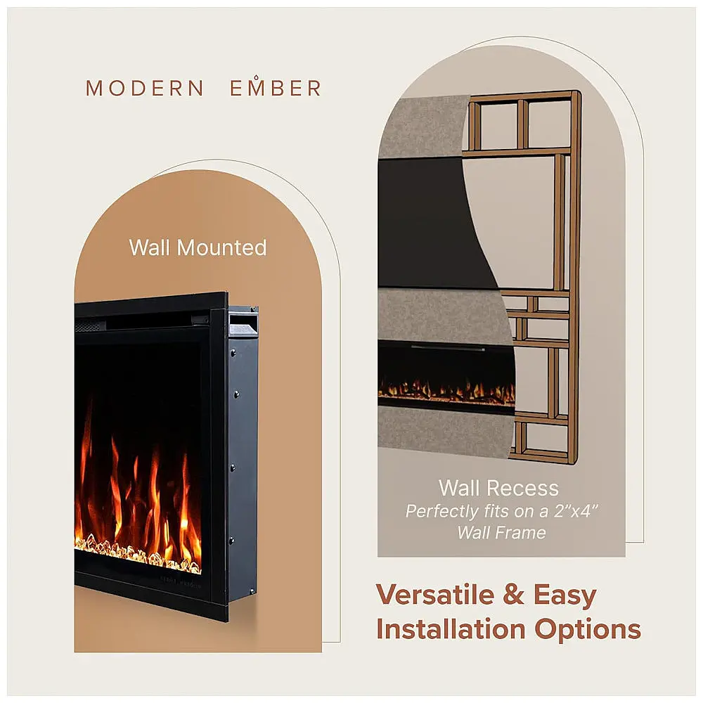 Lareira Elétrica Modern Ember 91x45cm 1465W WiFi Alexa LED Embutir 110V — foto 3