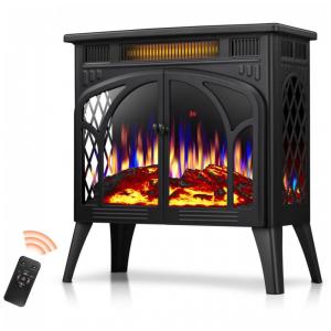 Lareira Elétrica de Embutir A45x06L com Controle Remoto e Digital, Luz LED, Chama Ajustável e Temporizador, 500W, 110v, R.W.FLAME 1, Preto