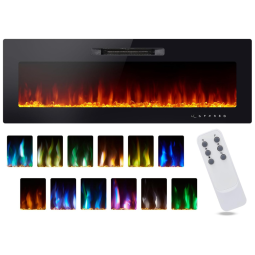 Lareira Elétrica de Embutir A43x127L cm com Controle Remoto, Baixo Ruído, 144 Cores Combinadas e 5 Brilhos, 110V 1500W, BETELNUT, Preta