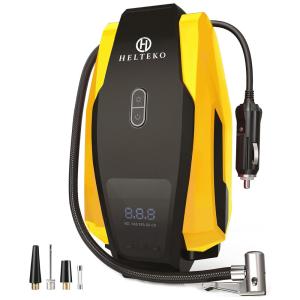 Compressor de Ar Portátil 50PSI 2V Digital LED Cabo Longo, HELTEKO 1, Amarelo