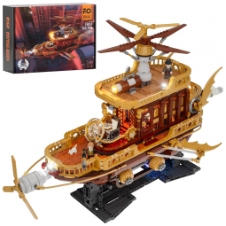 Kit de Construção Light Catcher Steampunk Airship 1641 Peças, para Crianças a Partir de 12 Anos, FUNWHOLE, Marrom