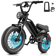 Bicicleta elétrica Jasion YR16 preta phantom pneus 16x4 motor 750W nominal 2000W pico bateria 48V 12,5Ah 600Wh suspensão dupla 1 marcha 110V