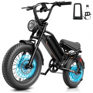 Bicicleta elétrica Jasion YR16 preta phantom pneus 16x4 motor 750W nominal 2000W pico bateria 48V 12,5Ah 600Wh suspensão dupla 1 marcha 110V