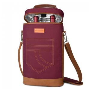 Bolsa Térmica Para Transporte de Vinhos Tirrinia até 2 Garrafas, Vermelho Escuro