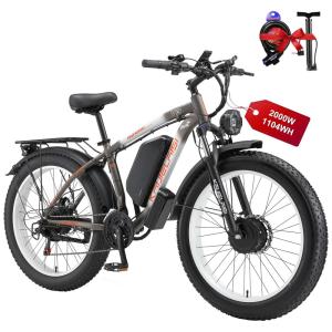 Bicicleta Elétrica para Adultos com 4000W de Pico, Motor Duplo sem Escovas, 48V 23Ah, Bateria Removível, Pneu Gordo de 26 Polegadas
