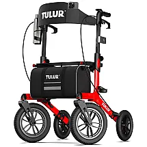 Andador Leve e Resistente para Idosos com Rodas Multi-terreno, Tulur, Vermelho - Altura Ajustável