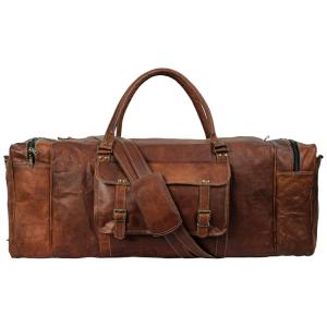 Bolsa de Viagem Masculina Clássica de Couro, ARTIST UNKNOWN, Marrom