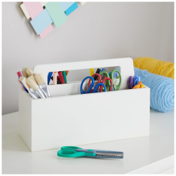 Organizador de parede infantil Martha Stewart Crafting Kids Linen White em madeira com alça e compartimentos para materiais de arte