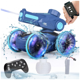 Carro de Controle Remoto 3 em 1, Carro, Barco e Tanque com Jato de Água, Luzes e Controle por Gestos, KB KAIBO, Azul