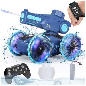 Carro de Controle Remoto 3 em 1, Carro, Barco e Tanque com Jato de Água, Luzes e Controle por Gestos, KB KAIBO, Azul