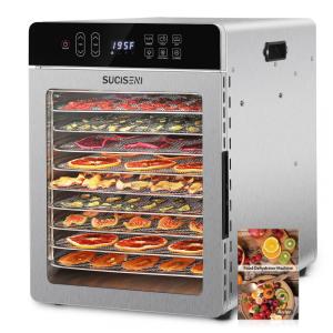 Desidratador de Alimentos SUCISENI com 10 Bandejas de Aço Inoxidável, 9 pés, 1000W, Timer de 24 Horas e Controle de Temperatura
