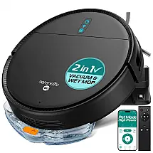 Robô Aspirador SereneLife Preto com Mop 3 Modos Limpeza App Control 700Pa