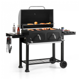 Churrasqueira a Carvão Grande com Mesas Laterais Dobráveis e Bandeja de Carvão Ajustável, SOPHIA WILLIAM, Preto