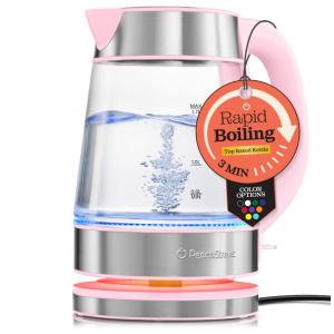 Chaleira Elétrica 1.7 Litros com Jarra de Vidro e Desligamento Automático, 110V 1500W, Rosa