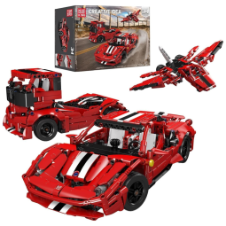 Kit de Construção Carro de Corrida 3 em 1 com 718 Peças para Crianças e Adultos, Mould King, Vermelho