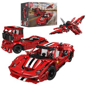 Kit de Construção Carro de Corrida 3 em 1 com 718 Peças para Crianças e Adultos, Mould King, Vermelho