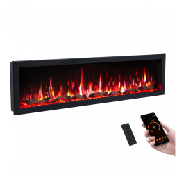 Lareira Elétrica de Embutir A45x183L cm com 9 Cores de Chama, Temporizador, Desligamento de Segurança, Compatível Alexa e Google Assistant