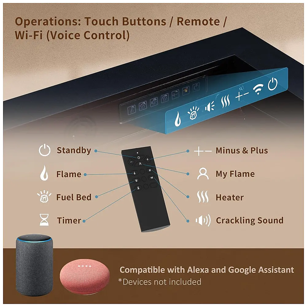 Lareira Elétrica de Embutir A45x183L cm com 9 Cores de Chama, Temporizador, Desligamento de Segurança, Compatível Alexa e Google Assistant — foto 3