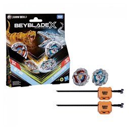 Beyblade X Jurassic World T. Rex vs Mosasaurus Multipack conjunto de batalha com 2 piões e 2 lançadores metálico