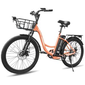 Bicicleta Elétrica Cruiser de 24 Polegadas para Adultos, com Bateria Removível e Cesta, Design de Quadro com Fácil Montagem
